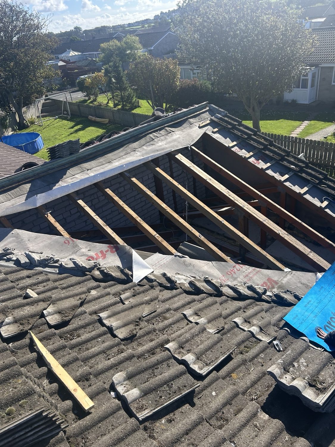 Existing roof stripped back during a roof renewal