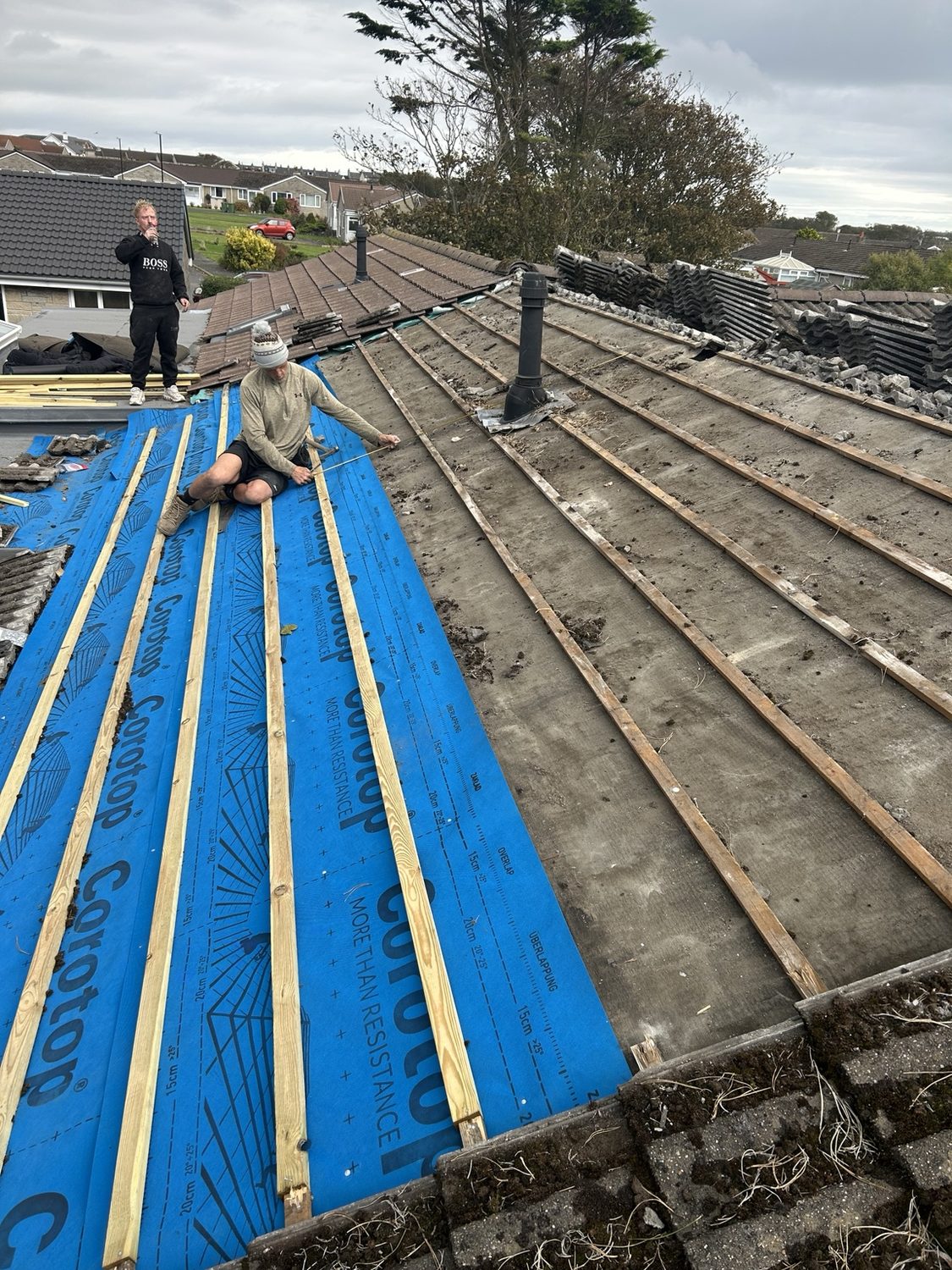 Roof structure exposed during renewal work